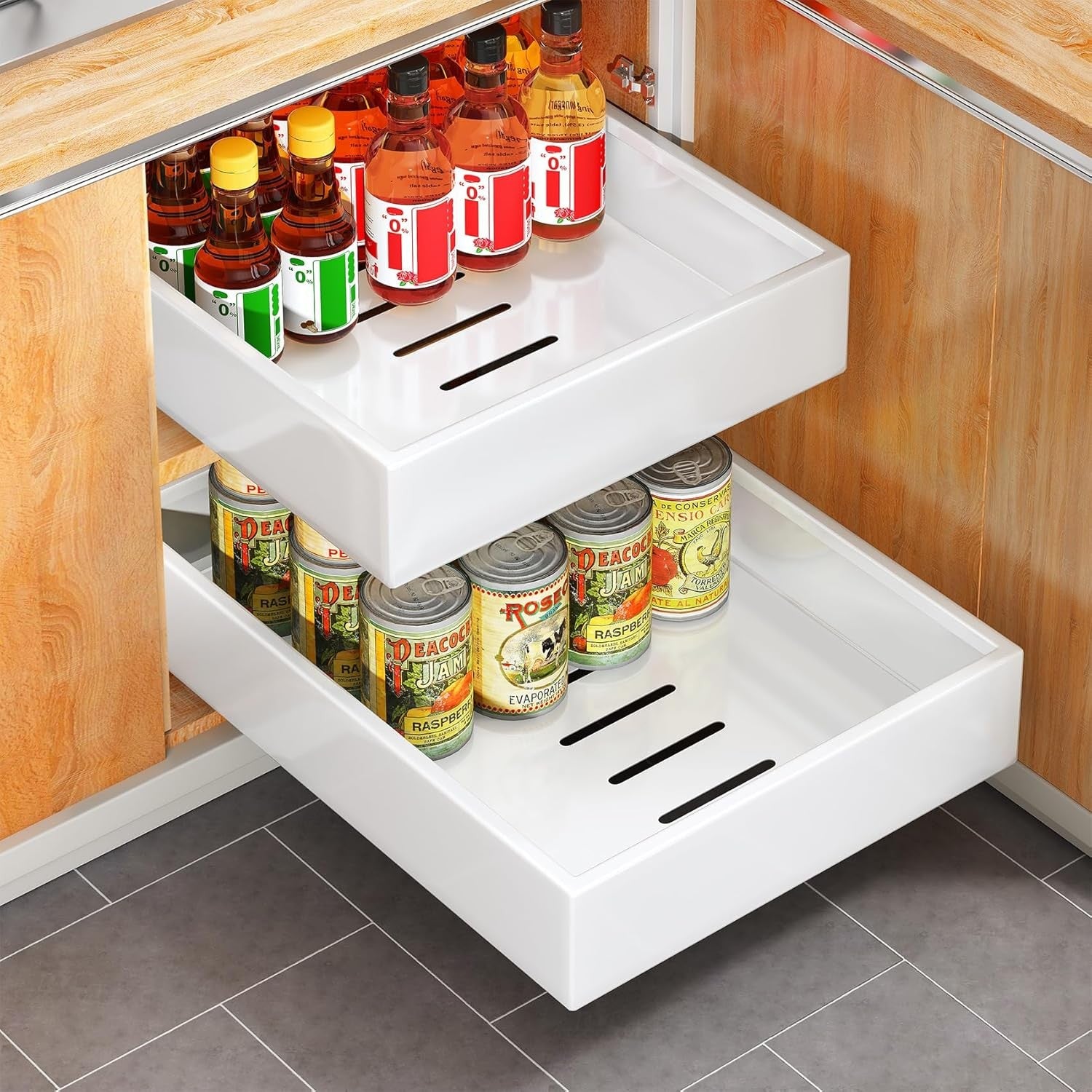 Pull Out Cabinet Organiser Slide Out Drawer Storage for Kitchen White