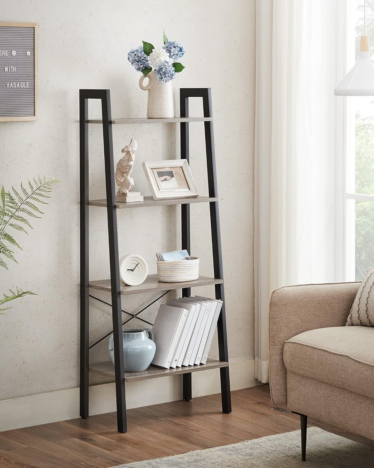 Ladder Shelf 4-Tier Corner Bookcase Corner Shelf Industrial 4 Shelves