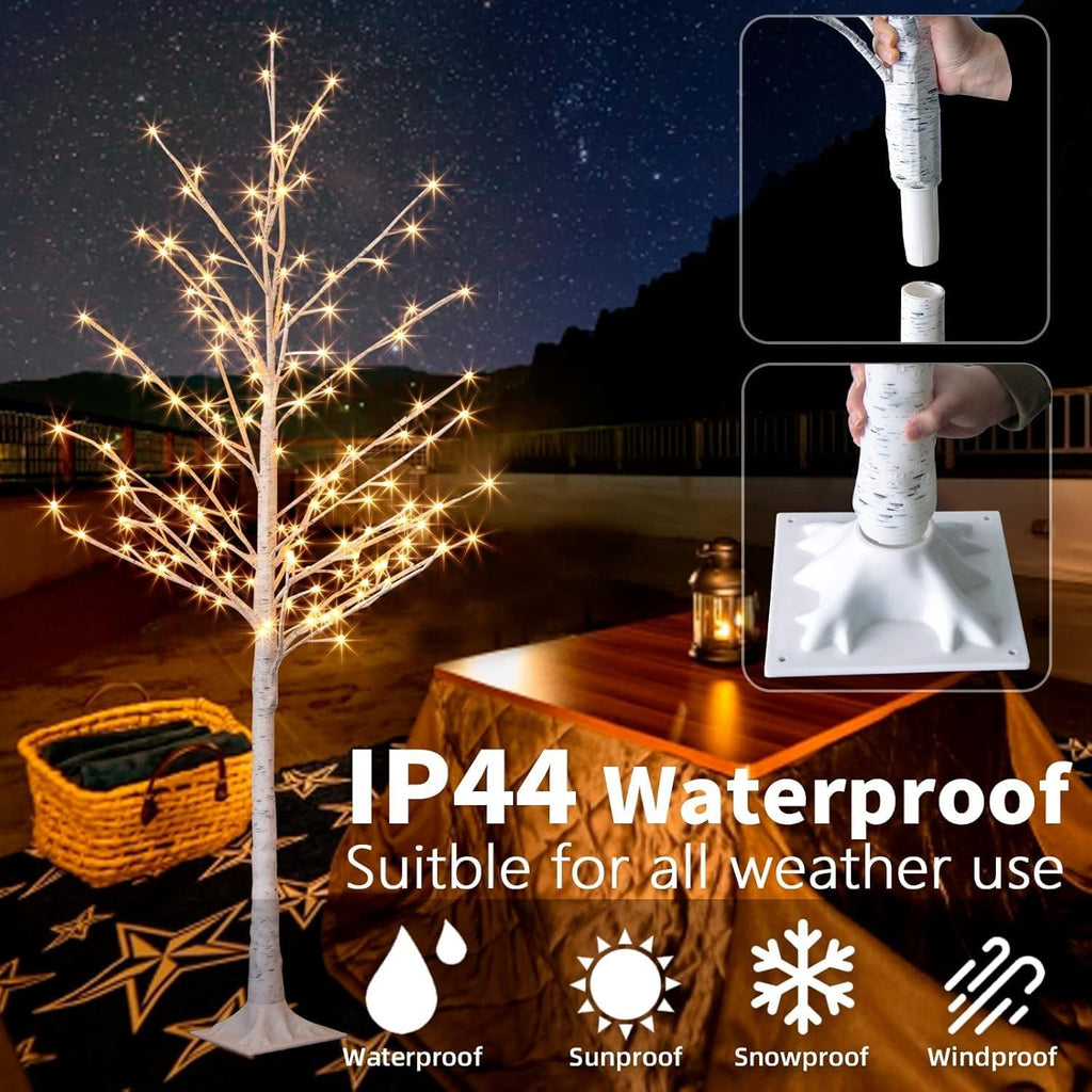 Artificial Lighted Birch Tree 6FT Colour Changing with LED Lights Timer White