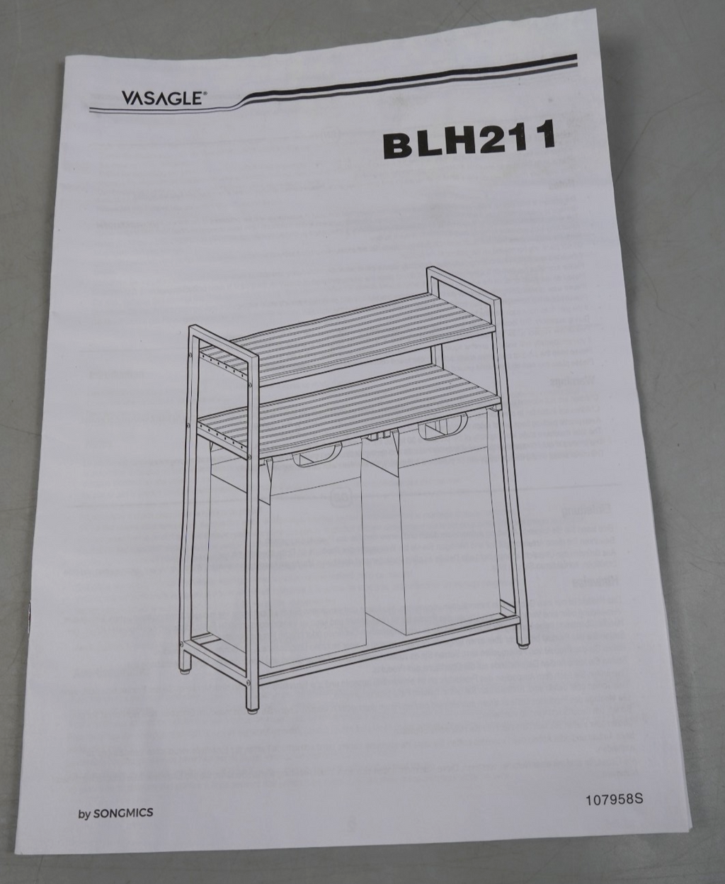 Laundry Basket 2 Compartments with 2 Storage Shelves Removable Bags 46L