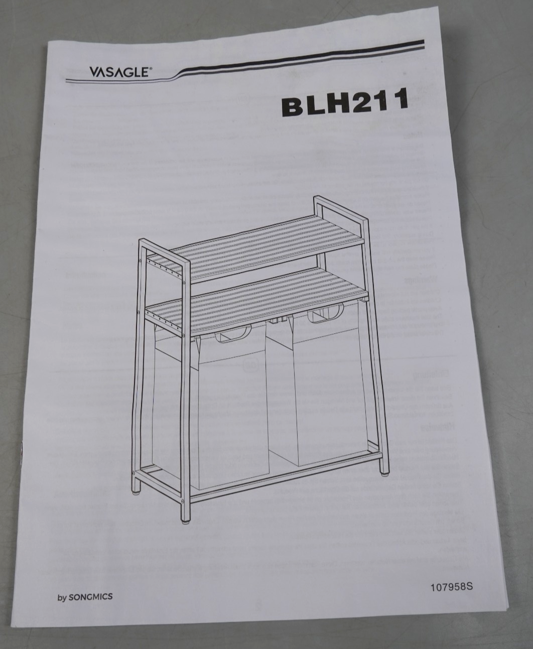 Laundry Basket 2 Compartments with 2 Storage Shelves Removable Bags 46L