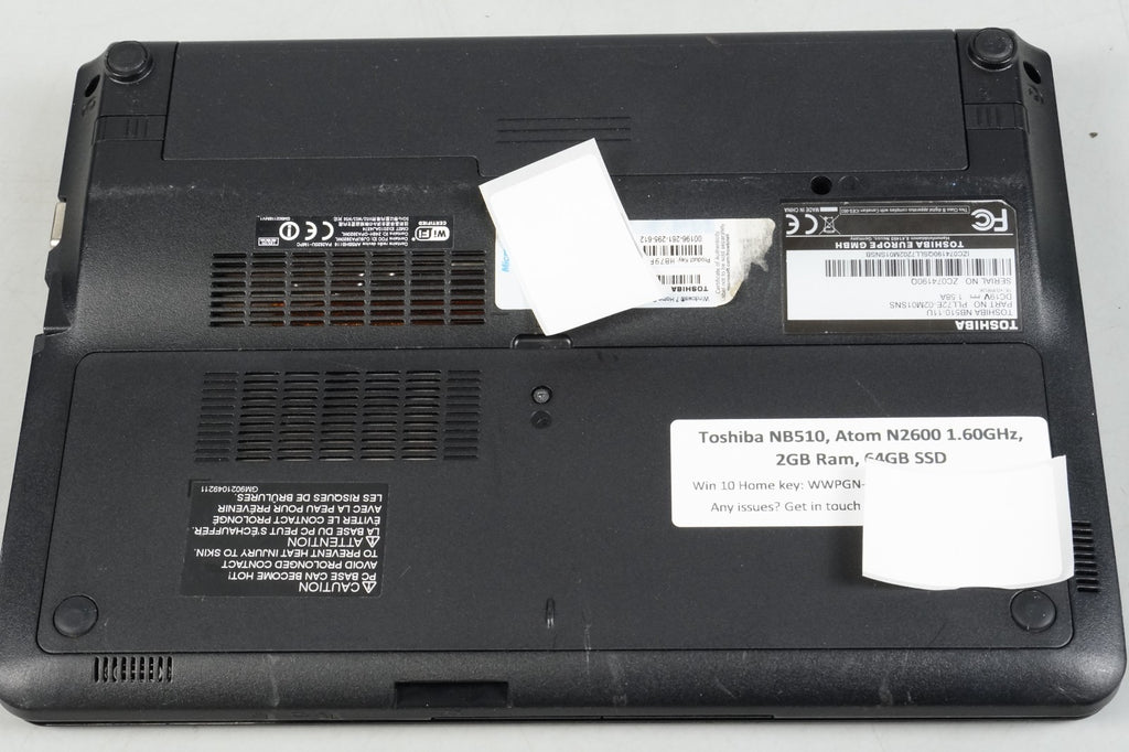 Toshiba NB510, Atom N2600 1.60GHz, 2GB Ram, 64GB SSD, Windows 10, NO CHARGER