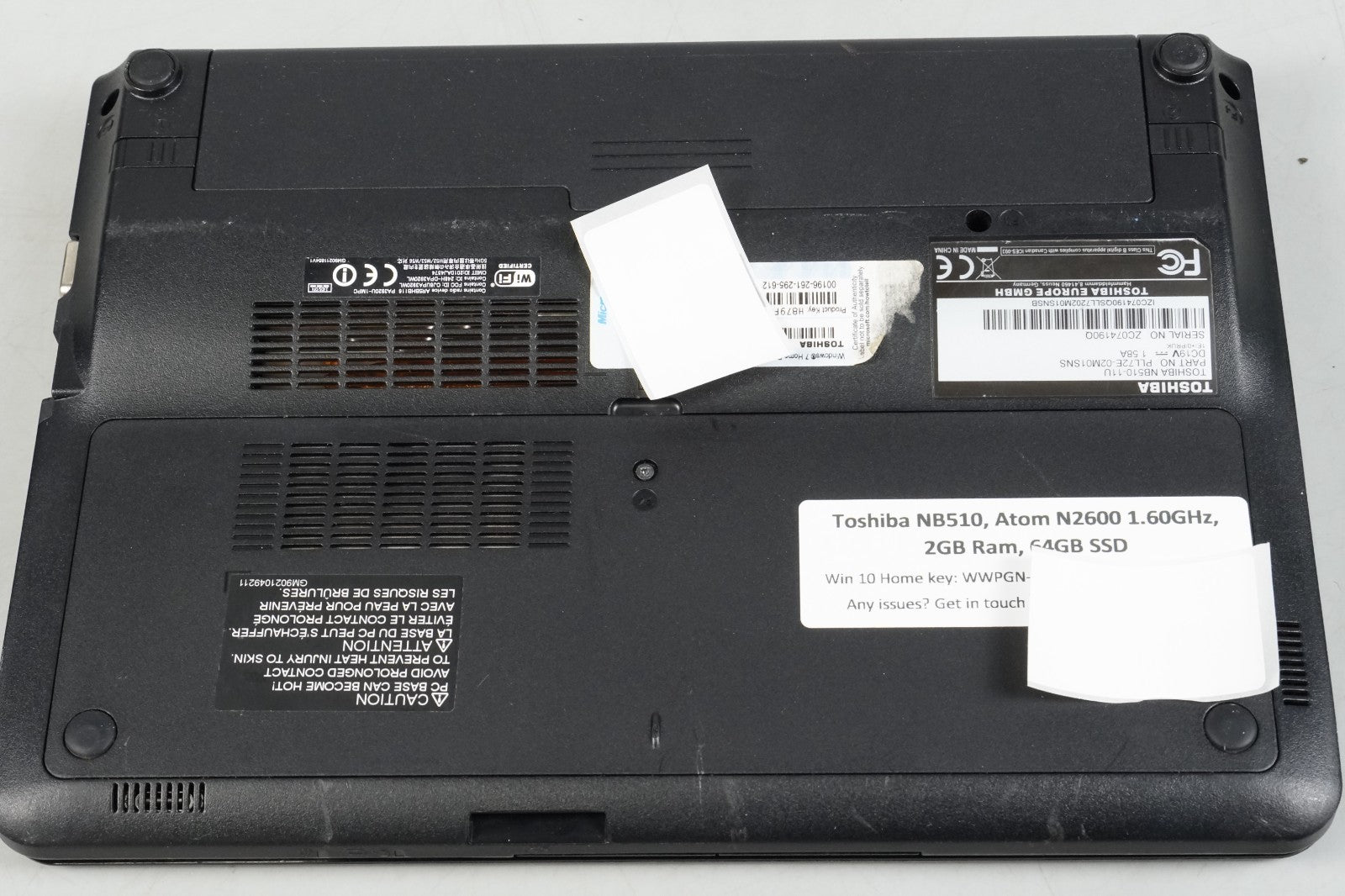 Toshiba NB510, Atom N2600 1.60GHz, 2GB Ram, 64GB SSD, Windows 10, NO CHARGER