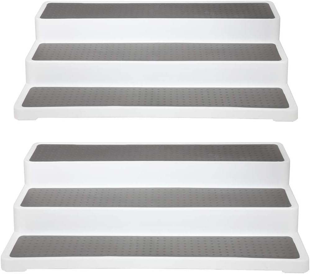 2 Pcs Spice Racks Organiser 3-Tier Kitchen Shelf Non-Slip Seasoning Shelf White