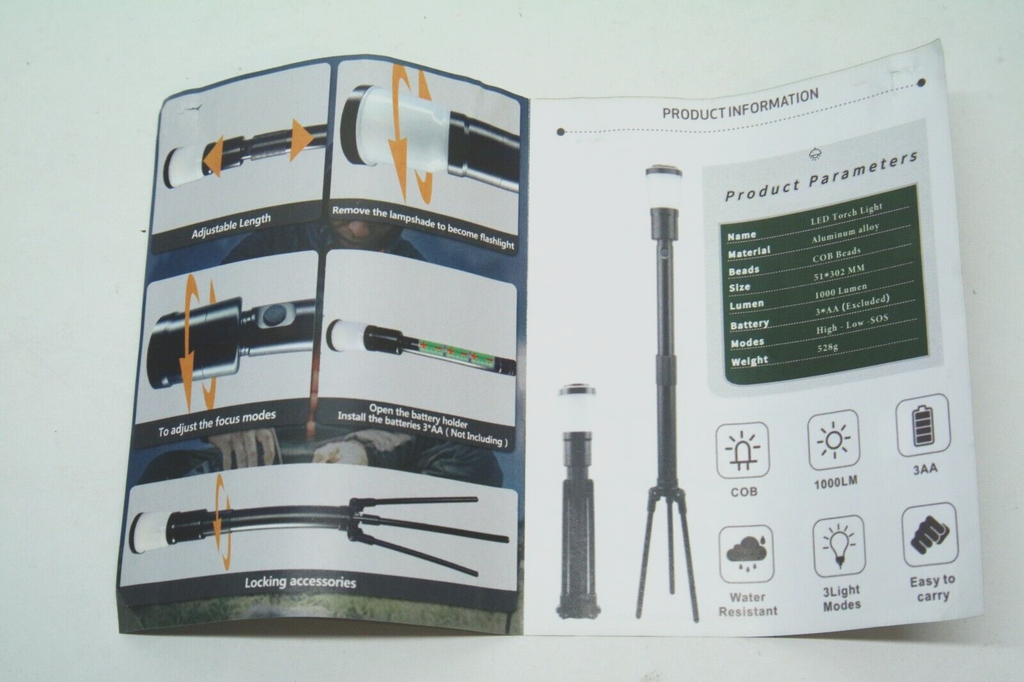 Telescopic Zoomable Light Flashlight Camping 1000 Lumens 3 in 1 IP65 Waterproof