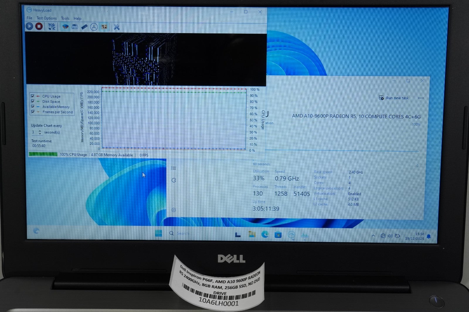 Laptop Dell Inspiron P66F AMD A10 9600P RADEON R5 2.4GHz 8GB RAM 256GB SSD