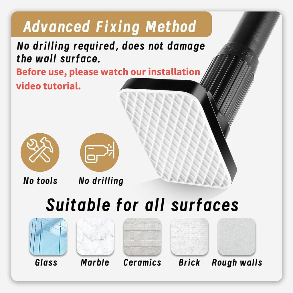 Curtain Telescopic Pole Rod 110-300cm No Drill 35kg Capacity 33mm Steel Rail BK