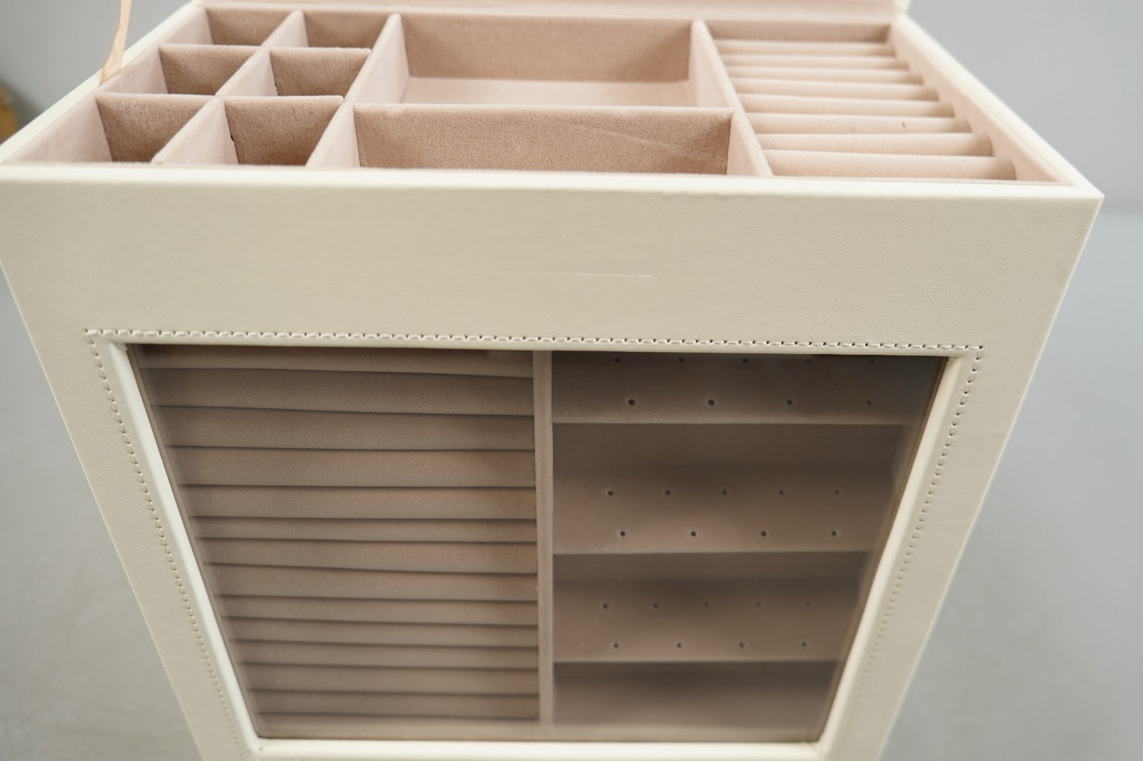 Jewellery Box with Glass Window 5-Layer Jewellery Organiser Gold Cream