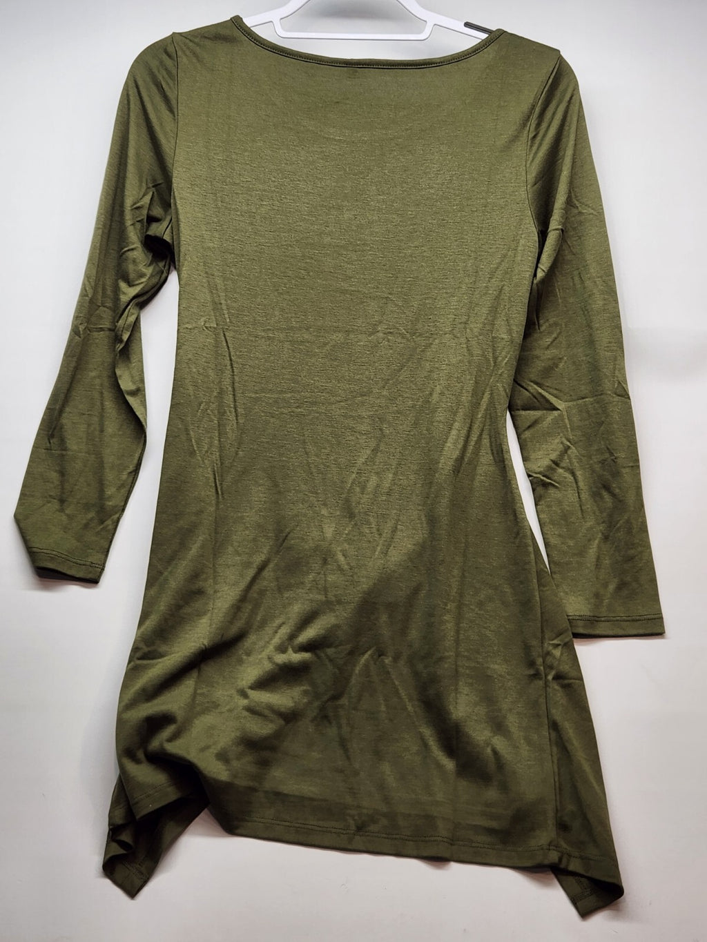Women’s Long Sleeve Shift Dress in Army Green Casual Style, Size S, Polyester