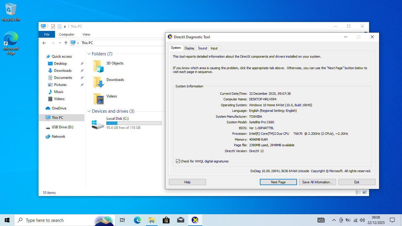 TOSHIBA SATELLITE PRO C660-16X, Core 2 Duo T6670 2.2GHz, 4GB RAM, 128GB SSD WiFi