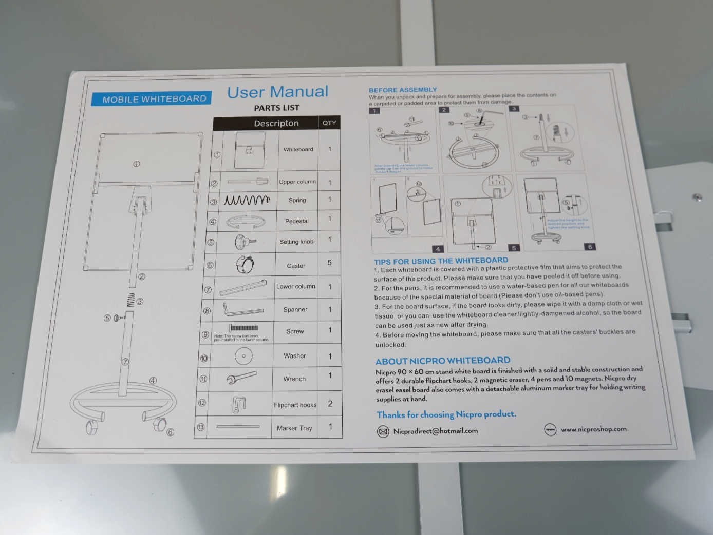 Flip Chart Stand Mobile Whiteboard 90 x 60cm Magnetic Dry Erase Board Stand
