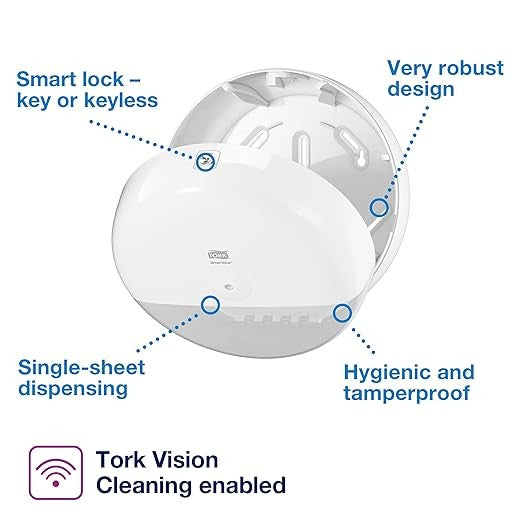 Mini Roll Toilet Paper Dispenser Wall Mounted White Tork SmartOne T9 681000