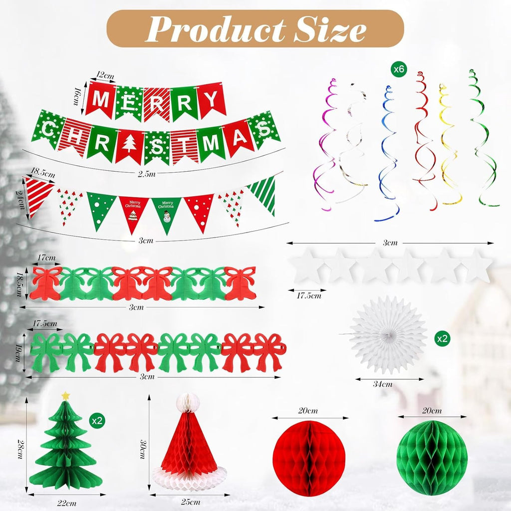 Christmas Decorations Set, Paper Xmas Party Decor, Indoor Outdoor Hanging Decora