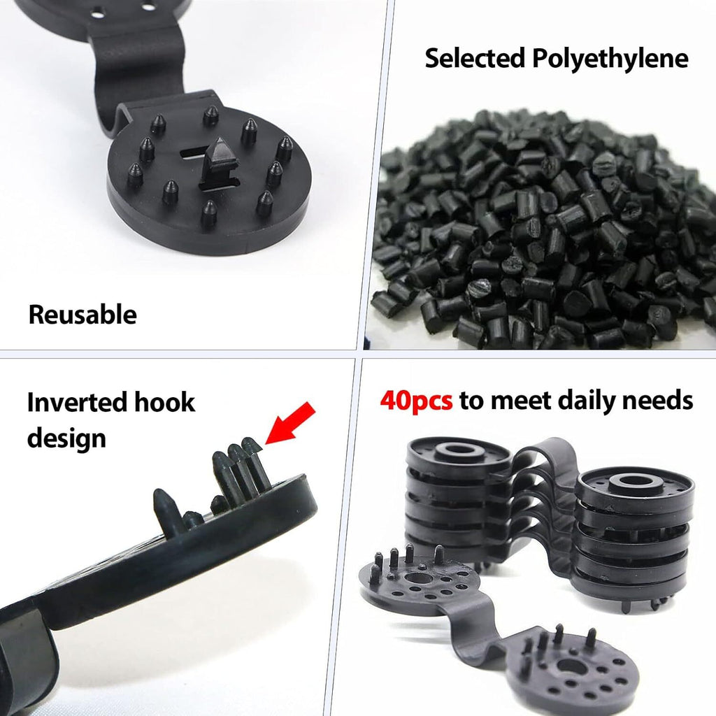 40 Shade Cloth Plastic Clips Round Rope Hanger Garden Anti Bird Netting Black