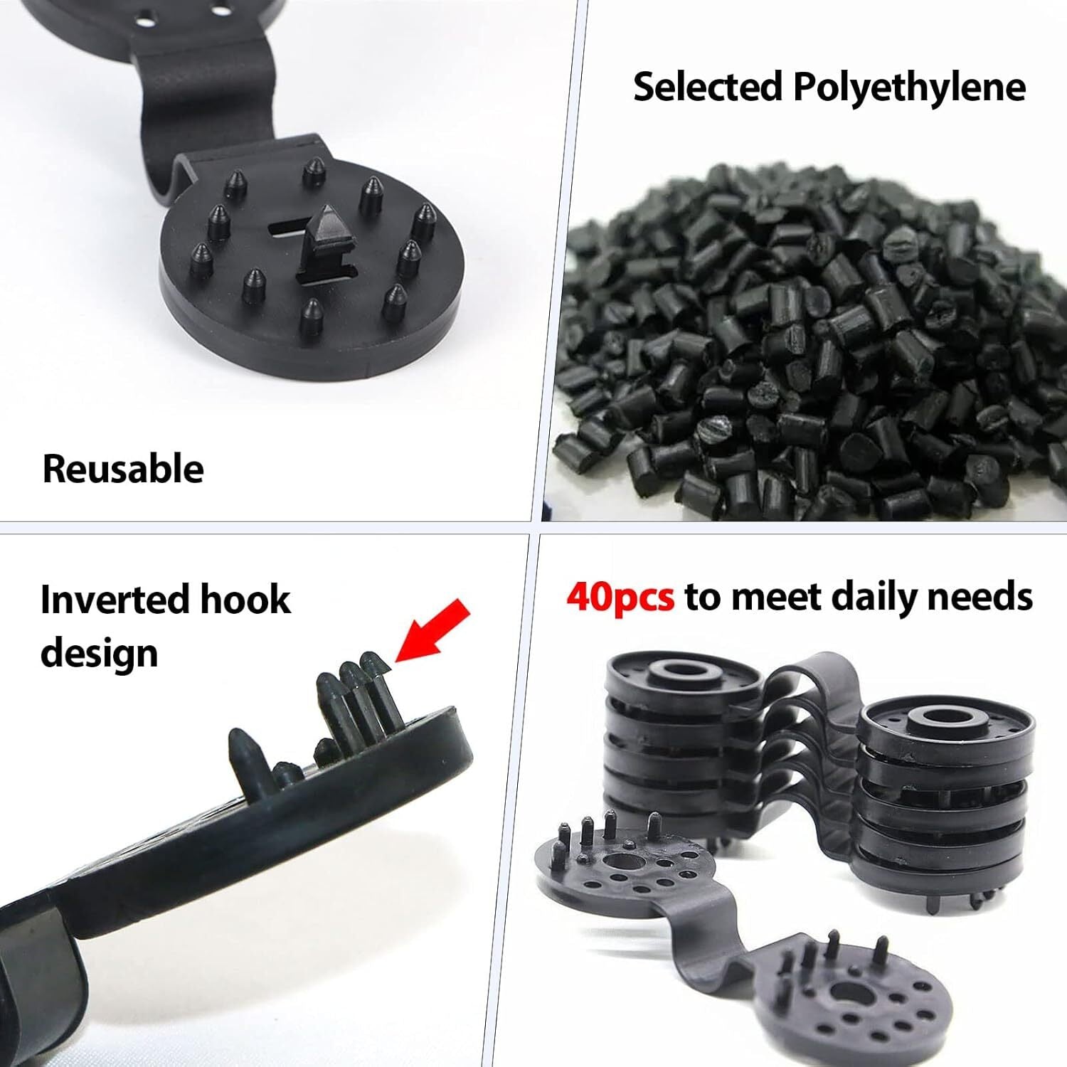 40 Shade Cloth Plastic Clips Round Rope Hanger Garden Anti Bird Netting Black