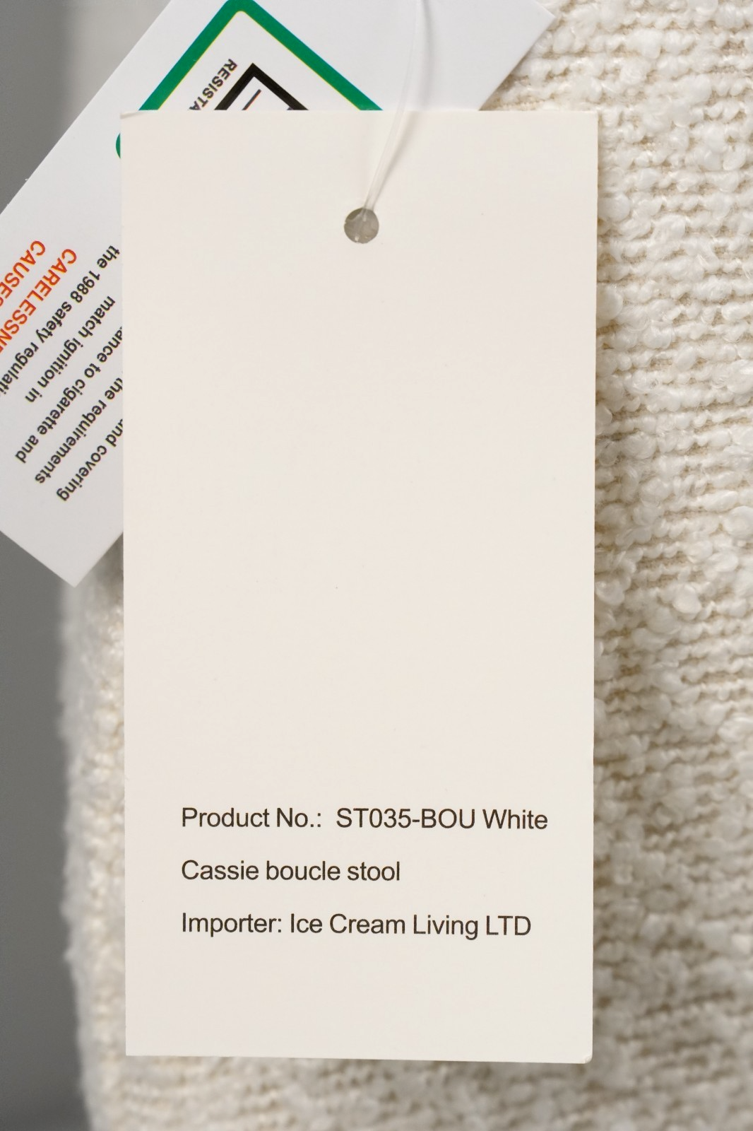 Cassie Ivory Bouclé Stool for Bedroom Living Room Accent Home Decoration Carme