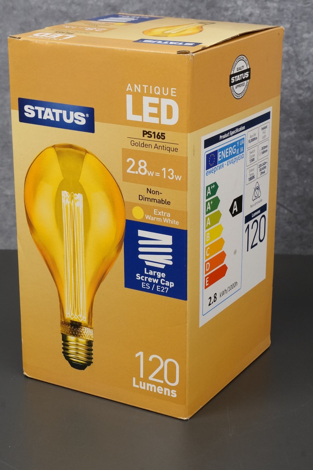 Status PS165 Antique LED Bulb E27 ES Golden 2.8W 120lm Extra Warm White