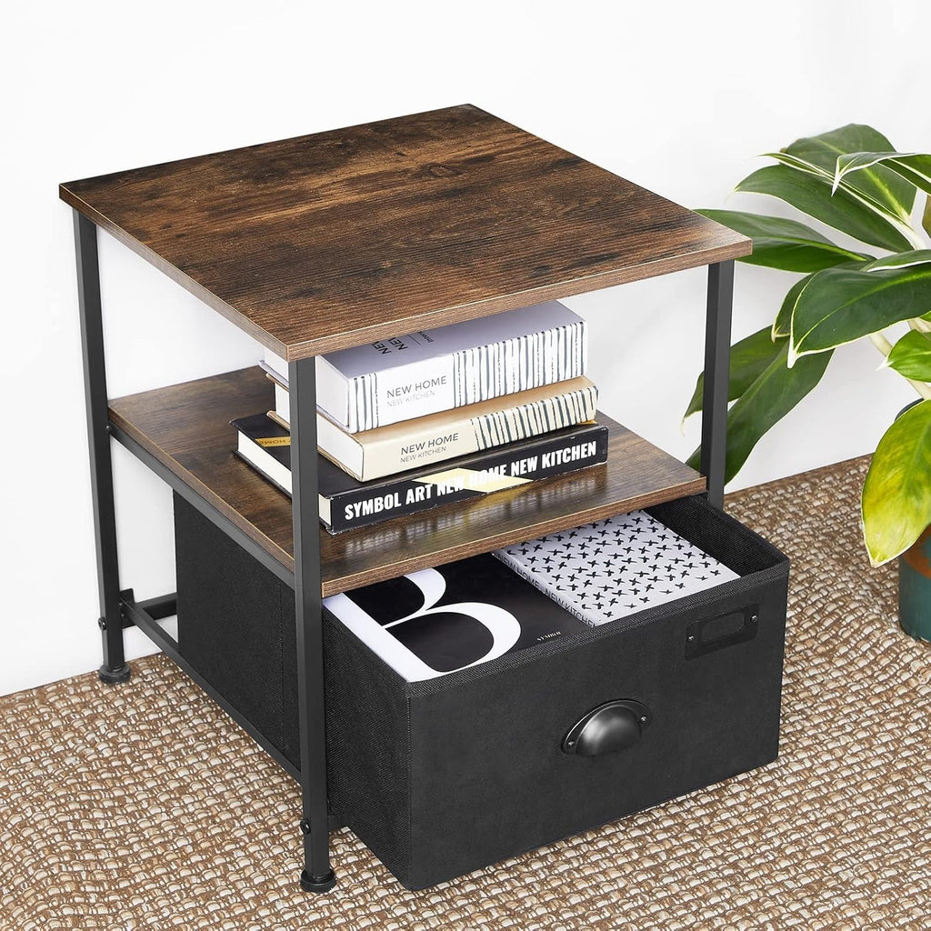 Nightstand Bedside Table with Storage Fabric Drawer Dresser 47x41cm