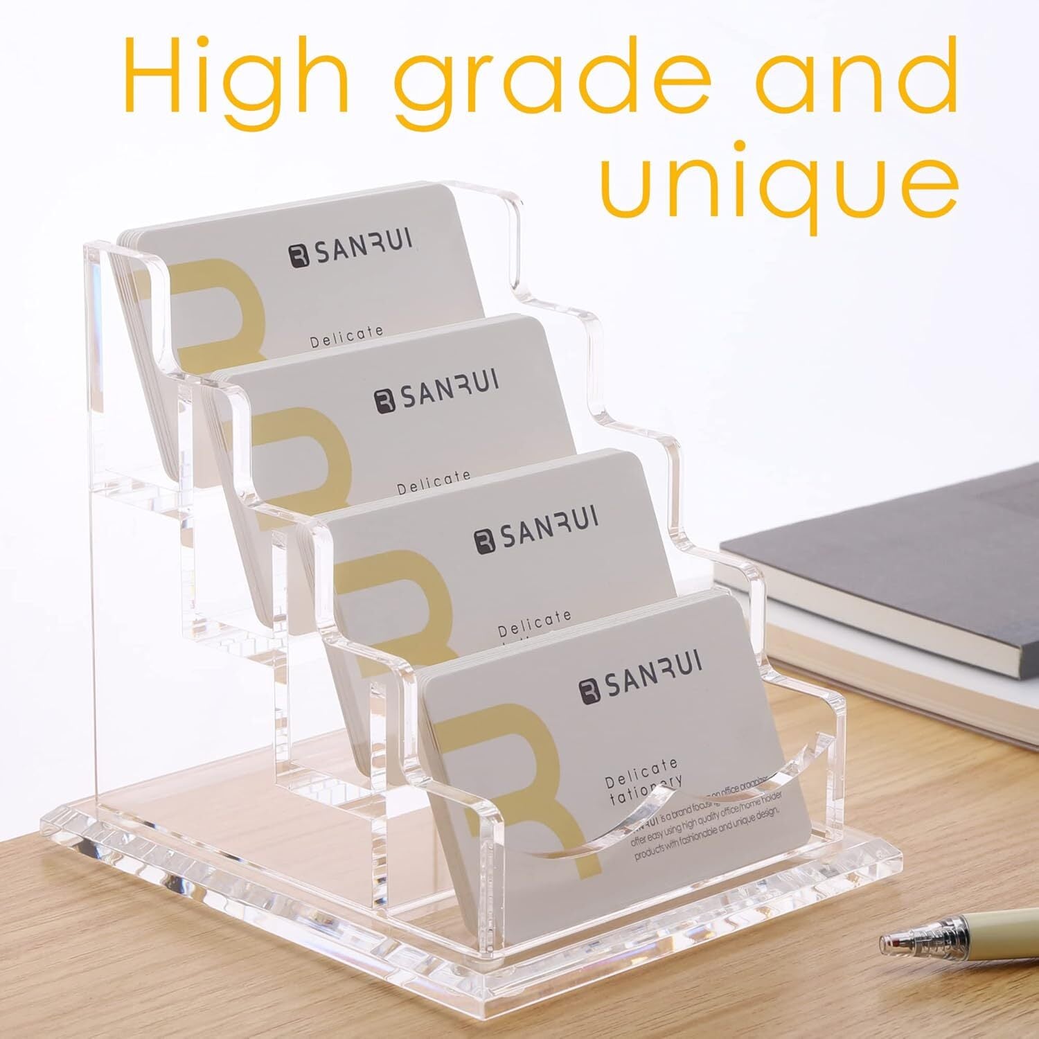Horizontal Business Card Holder 4 Tiers 4 Slots f Desk Acrylic Clear Display