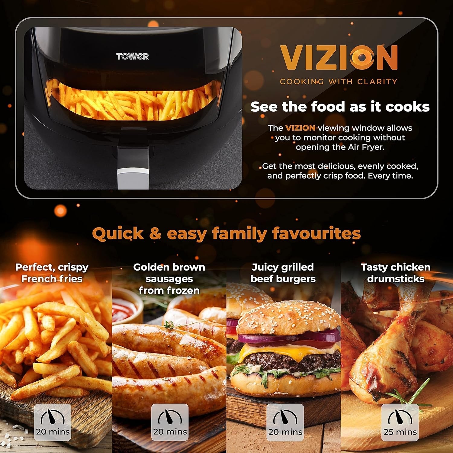 Tower T17072 Vortx Vizion Digital Air Fryer with Rapid Air Circulation 7L 1800W