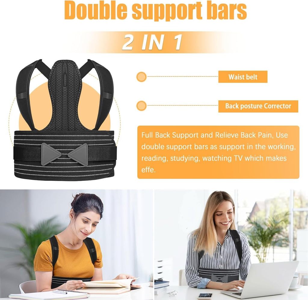 Posture Corrector Adjustable Back Brace Back Support Belt (M, Waist 35'- 47')