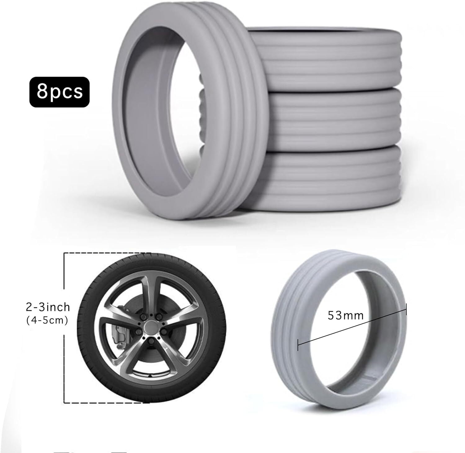 Luggage Wheels Covers Rollers Silicon Protection Noise-reducing Grey 8 pcs