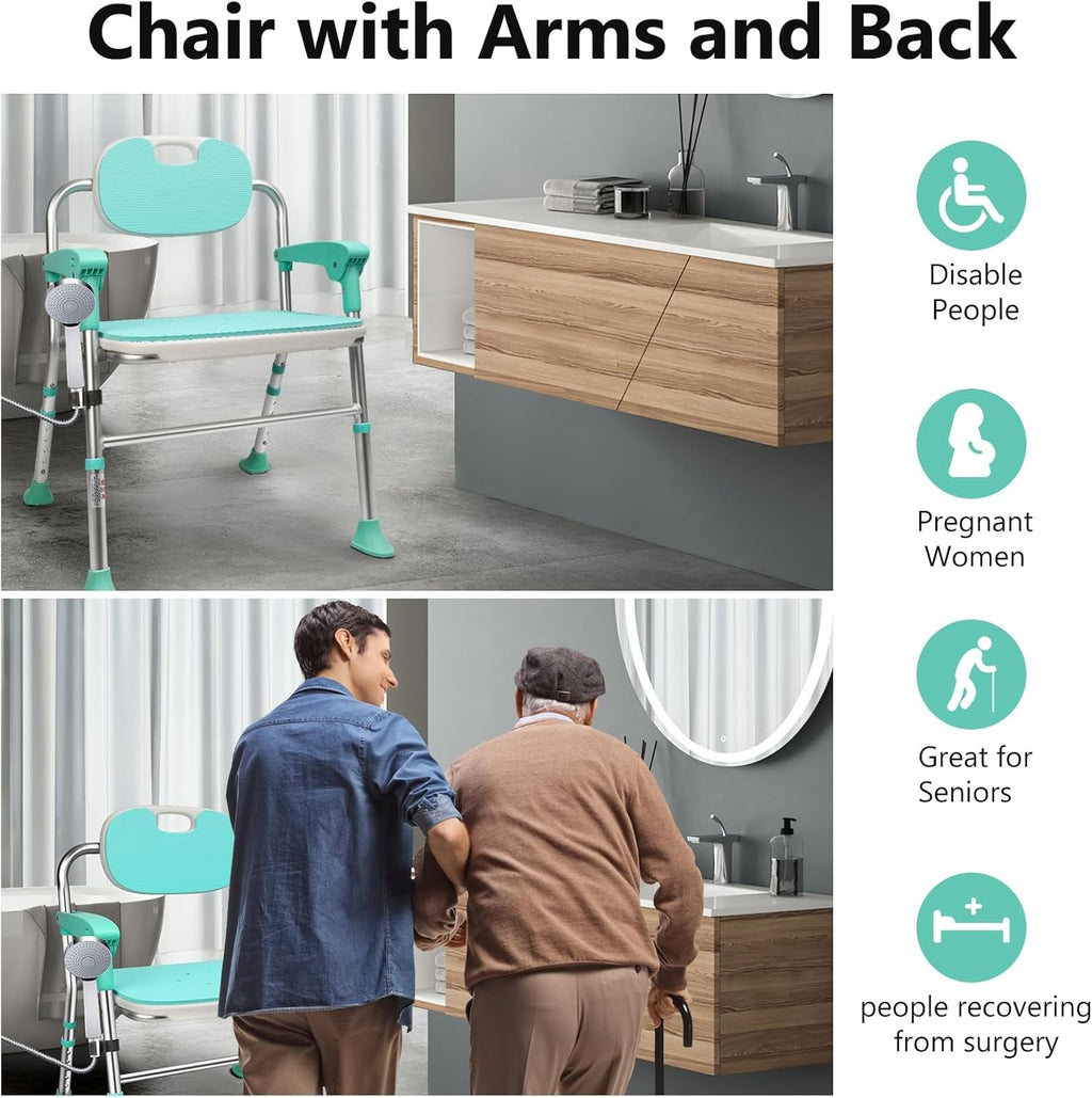 Folding Shower Chair 5-Level Adjustable, Non-Slip Feet, Lightweight & Durable