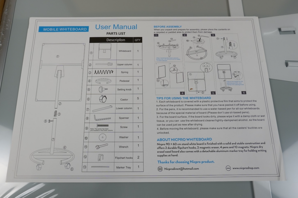 Flip Chart Stand Mobile Whiteboard 90 x 60cm Magnetic Dry Erase Board Stand