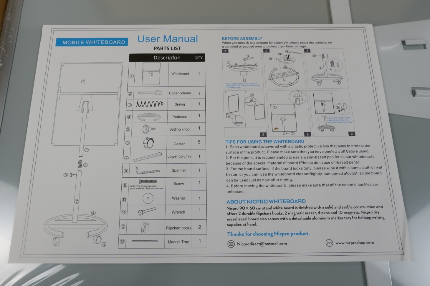 Flip Chart Stand Mobile Whiteboard 90 x 60cm Magnetic Dry Erase Board Stand