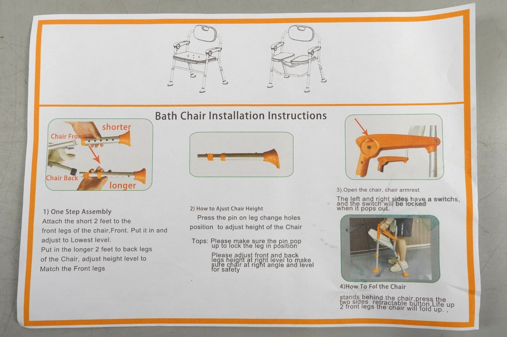 Folding Shower Chair 5-Level Adjustable, Non-Slip Feet, Lightweight & Durable
