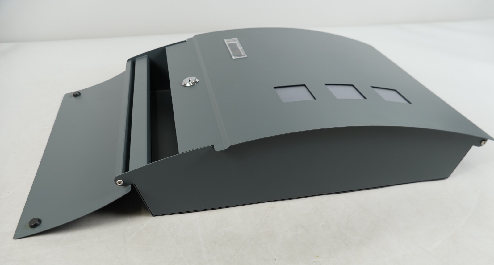 Post Box Steel Wall Mounted with Viewing Windows Name Slot 2 Keys Charcoal Grey