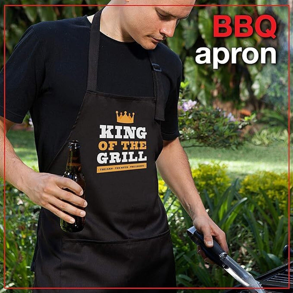 Cooking Chef Apron BBQ King of The Grill Protection Black with Pockets 36x25in