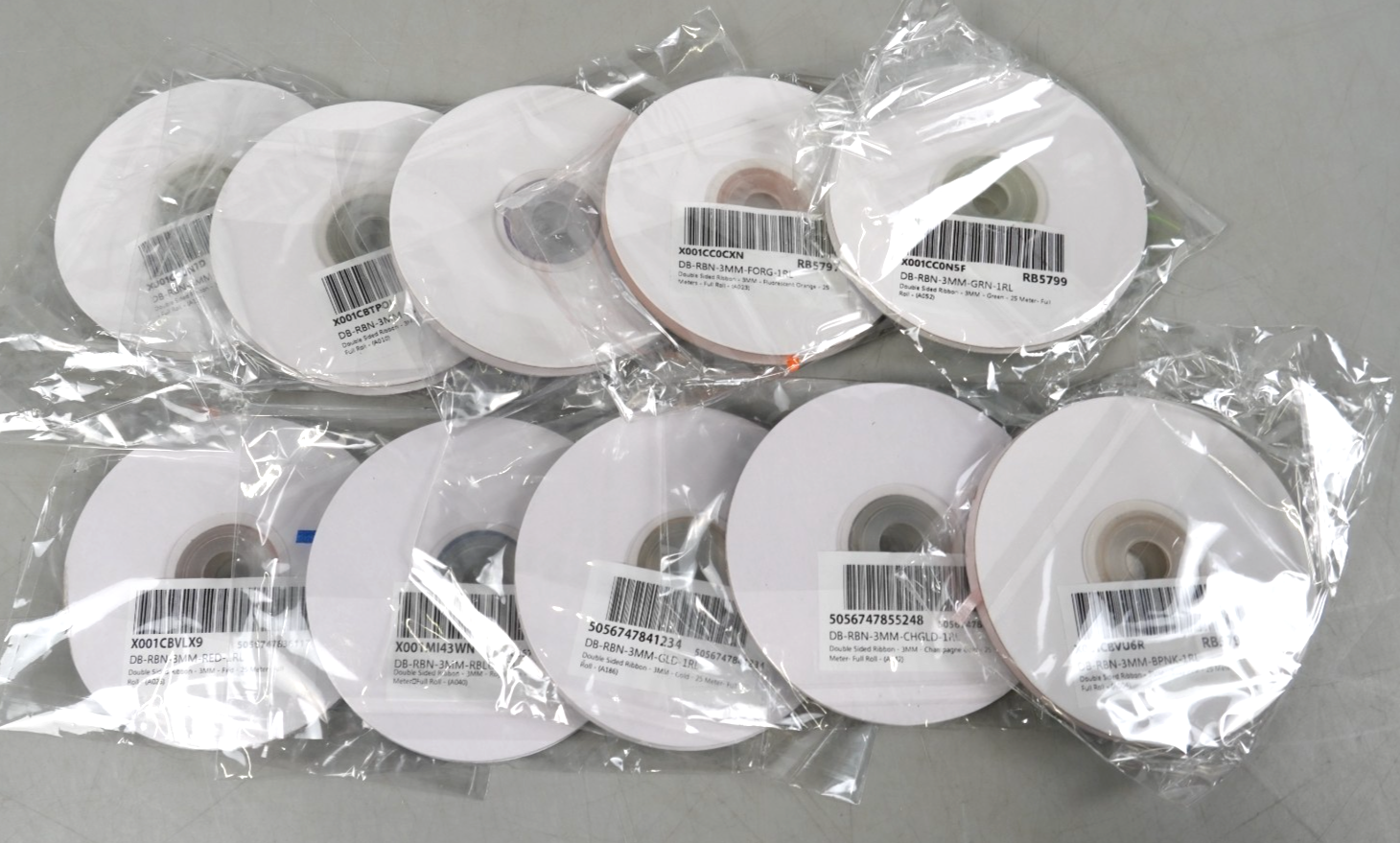 10x Double Sided Satin Ribbons Bundle 25 Metres 3mm Ribbon Pack 10 Colours