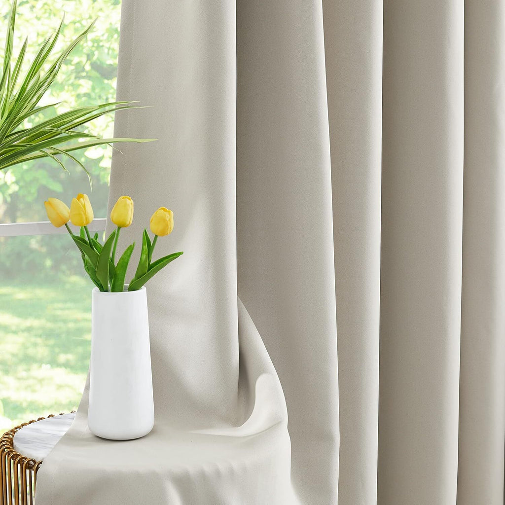 Short Beige Blackout Curtain Solid Putty NoiseReducing Thermal Insulating 46x54"