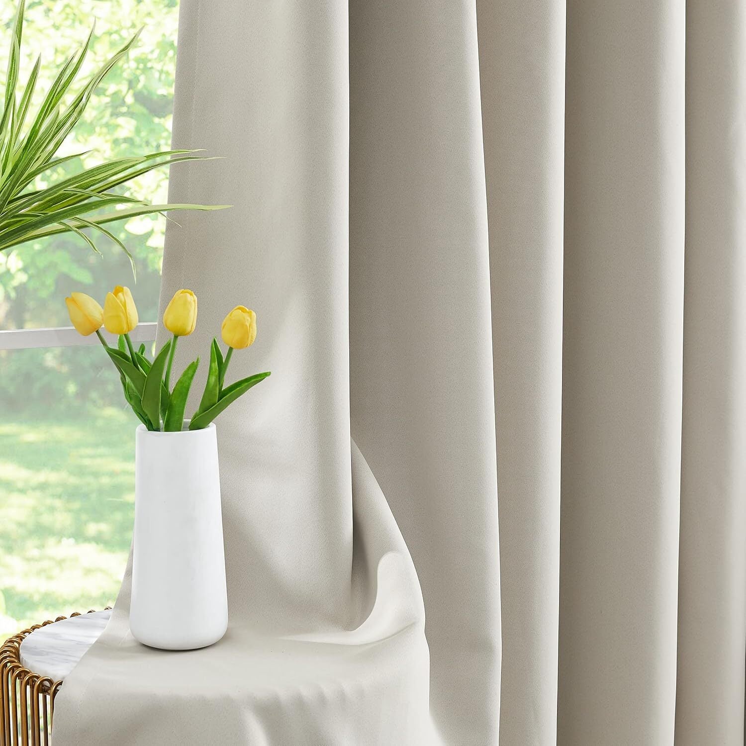 Short Beige Blackout Curtain Solid Putty NoiseReducing Thermal Insulating 46x54"