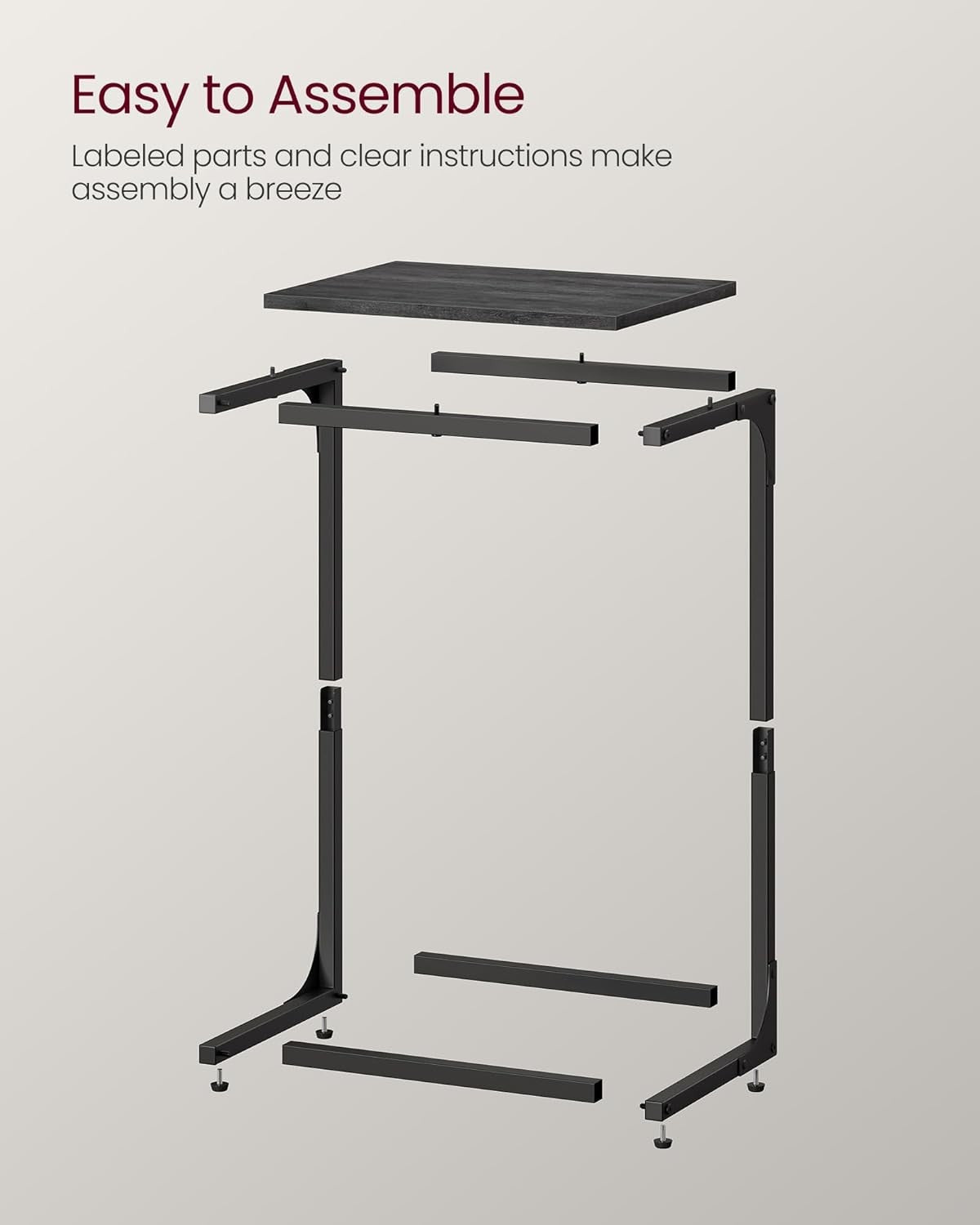 C-Shaped Side Table Bedside Table with Metal Frame Grey and Black 30x40x66cm