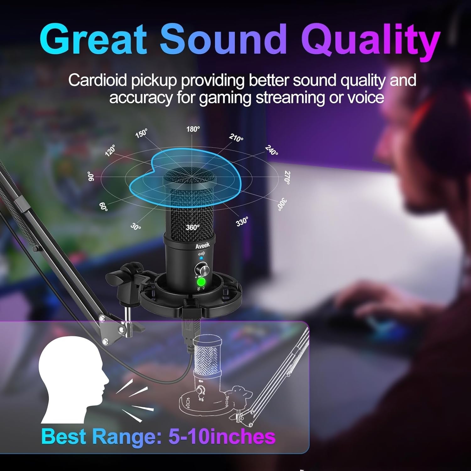 USB Condenser Microphone Microphone for PC Podcast with Mute Gaming Conference