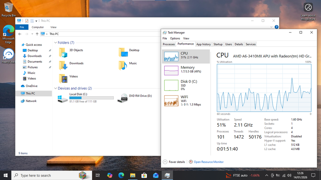 HP Probook 6465h, AMD A6-3410MX, 4GB Ram, 128GB SSD, NO WEBCAM Business Laptop
