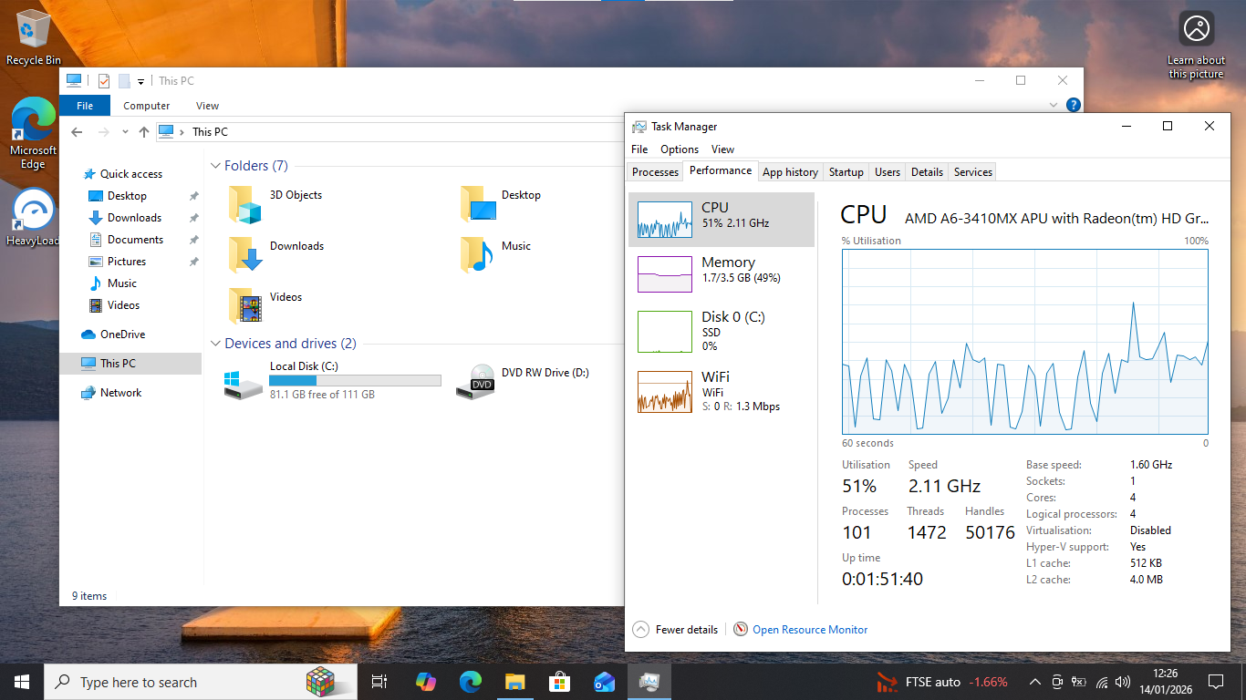 HP Probook 6465h, AMD A6-3410MX, 4GB Ram, 128GB SSD, NO WEBCAM Business Laptop