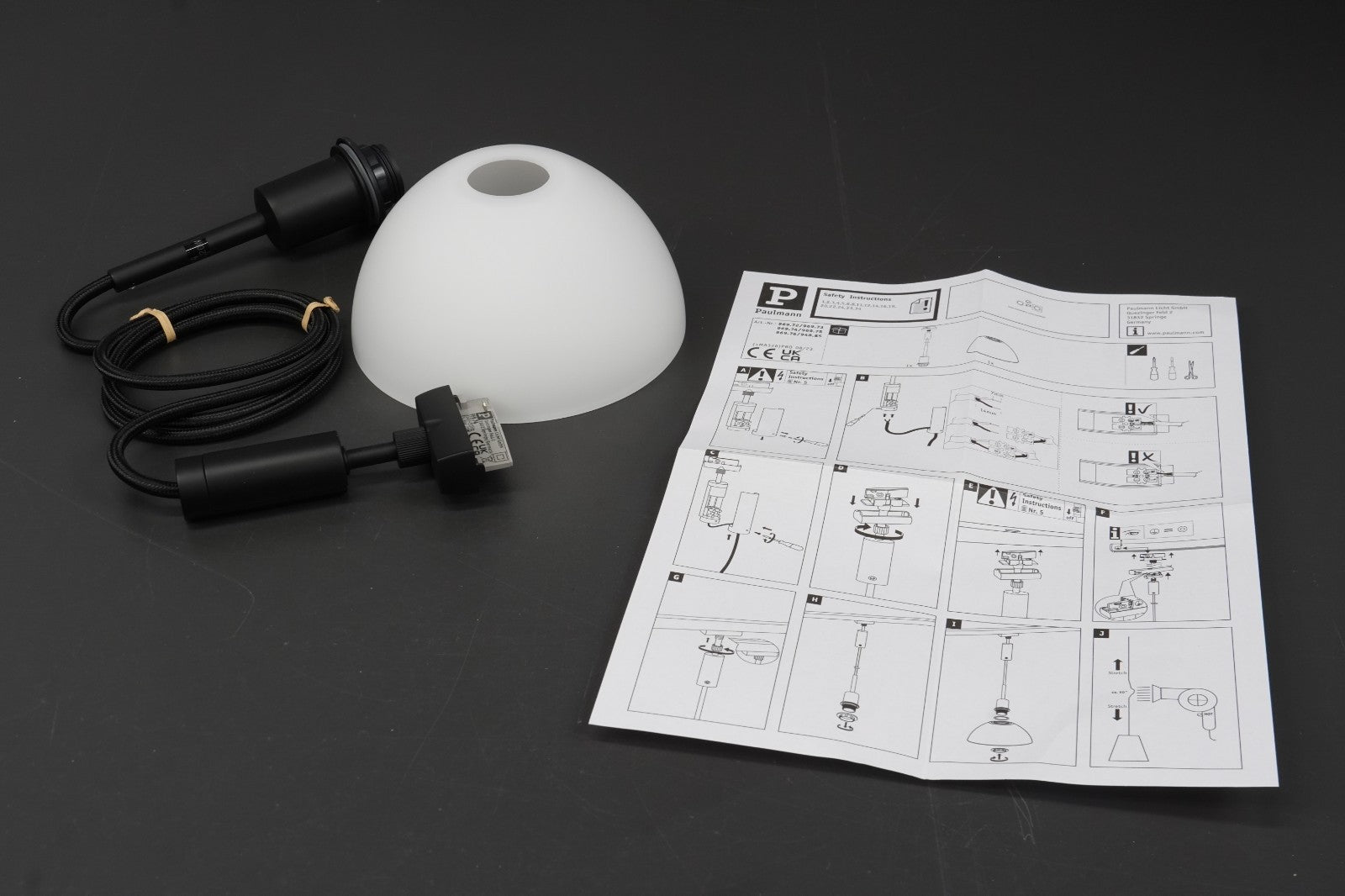 Paulmann URail Sarrasani Pendant Light E14 Black Matt Opal Glass