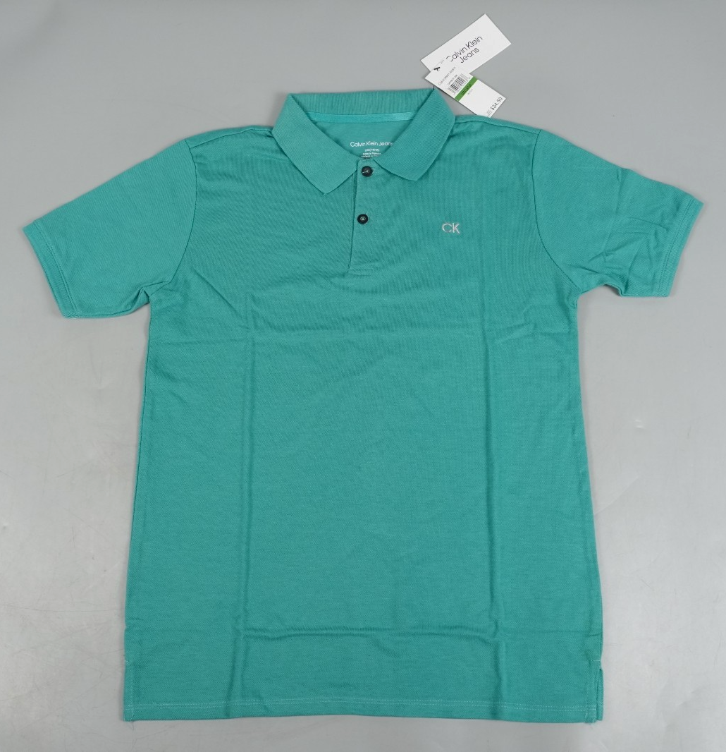 Calvin Klein Kids Polo T-Shirt Turquoise Size: Kids L (14-16yo) Short Sleeve