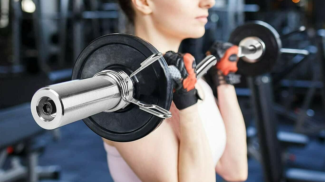 Curl Bar Weight Lifting Barbell Bar with Non-Slip Hand Grip and 2 Spring Collars
