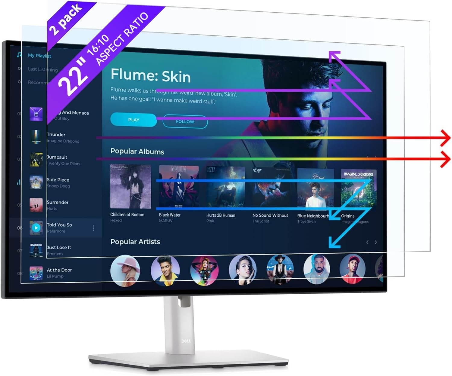 2x 22in PC Screen Protector Anti Glare UV Blue Light Computer Monitor 16:10 Remo