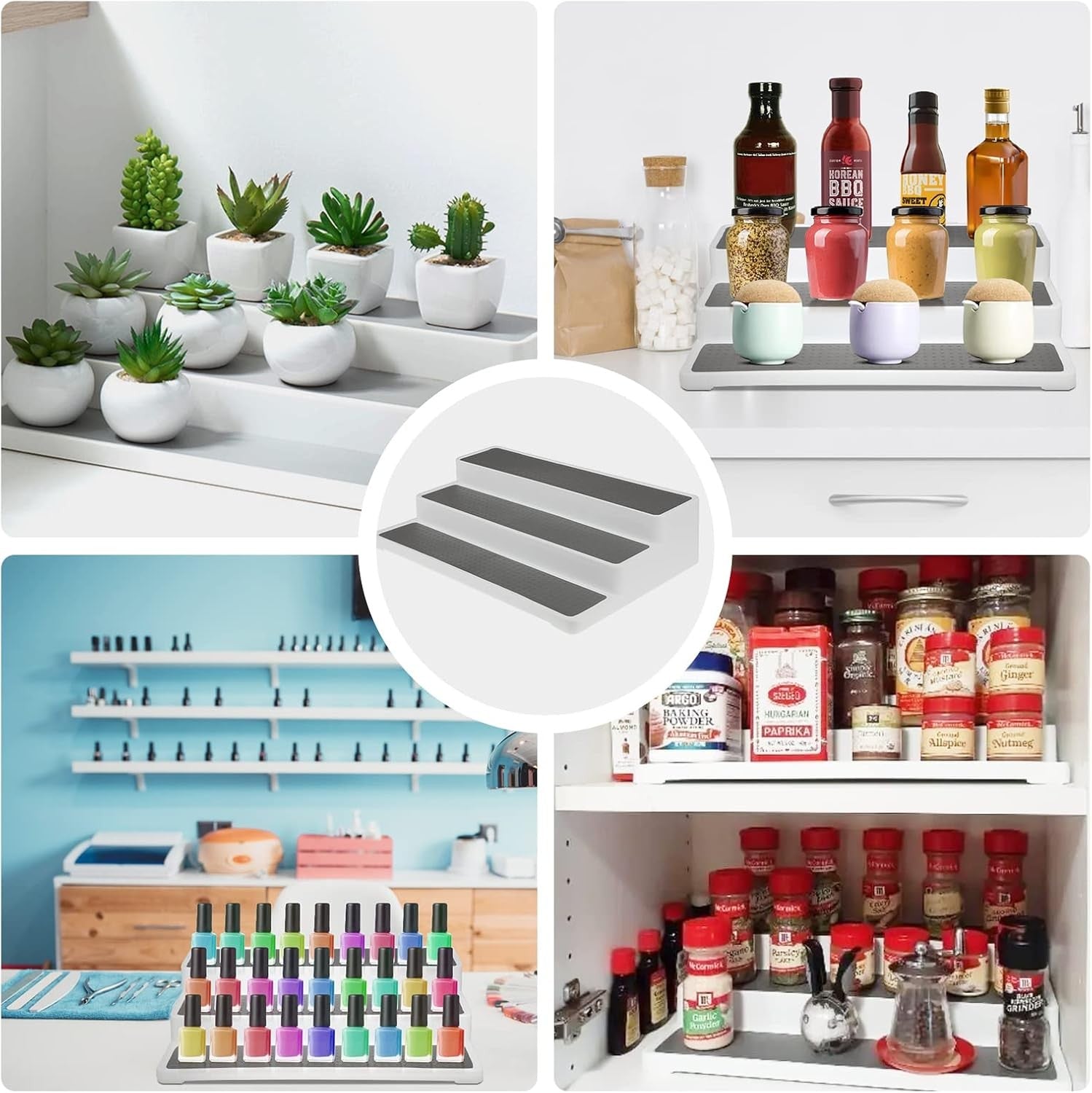 2 Pcs Spice Racks Organiser 3-Tier Kitchen Shelf Non-Slip Seasoning Shelf White