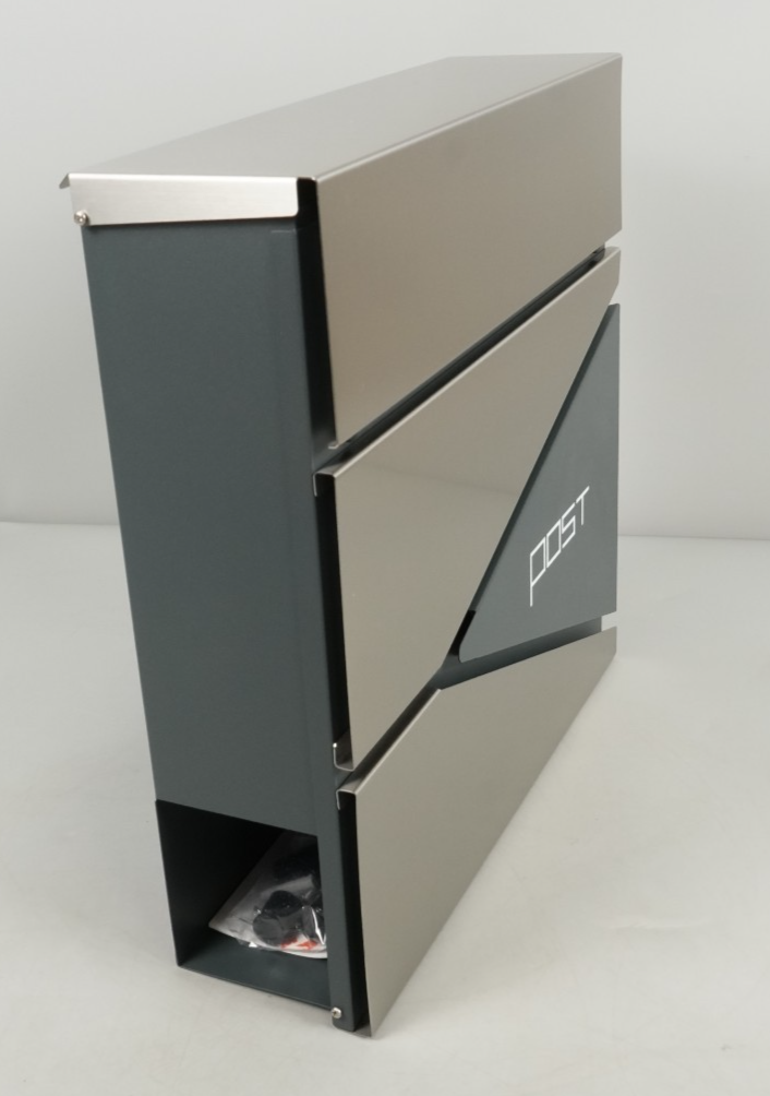 Wall Mounted Post Box w Newspaper Holder Soft Close Charcoal Grey & Silver 2 Key