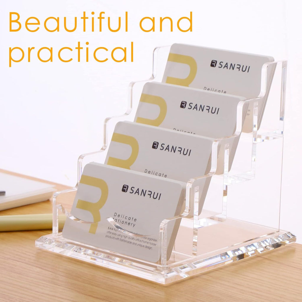 Horizontal Business Card Holder 4 Tiers 4 Slots f Desk Acrylic Clear Display