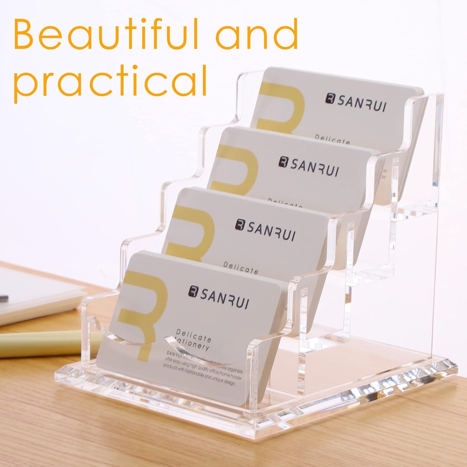 Horizontal Business Card Holder 4 Tiers 4 Slots f Desk Acrylic Clear Display