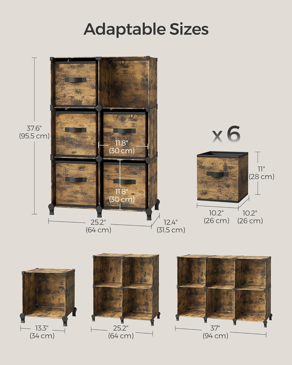 Cube Storage Organiser with 6-Cube Storage Boxes 64x31.5x95.5cm