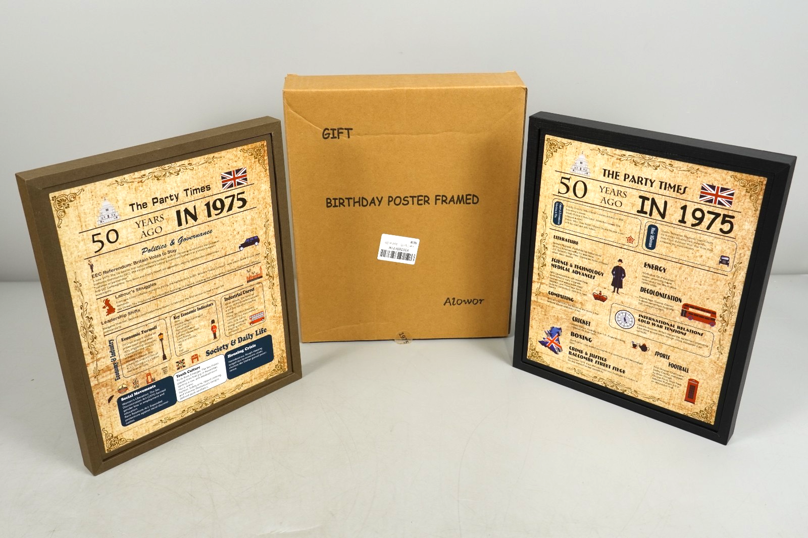 1975 Birthday Framed Poster – “The Party Times” 50 Years Ago Print Man Cave Sign