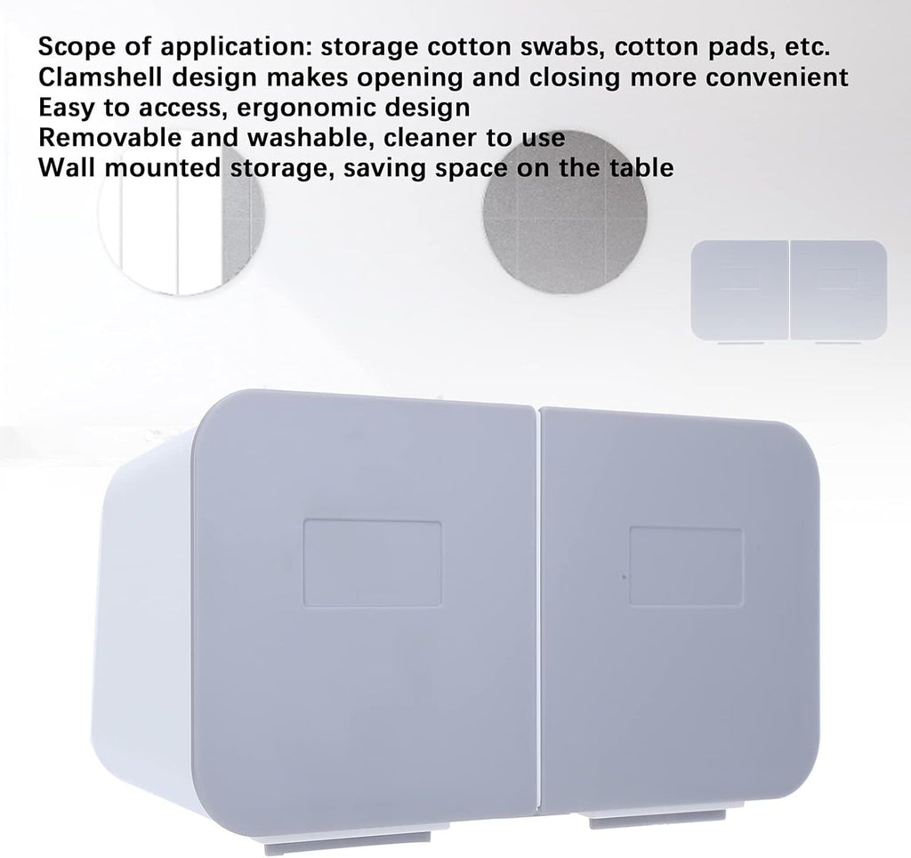 Makeup Q-Tips Holder Dispenser Organizer Wall Mounted Cotton Pads Cosmetics Grey